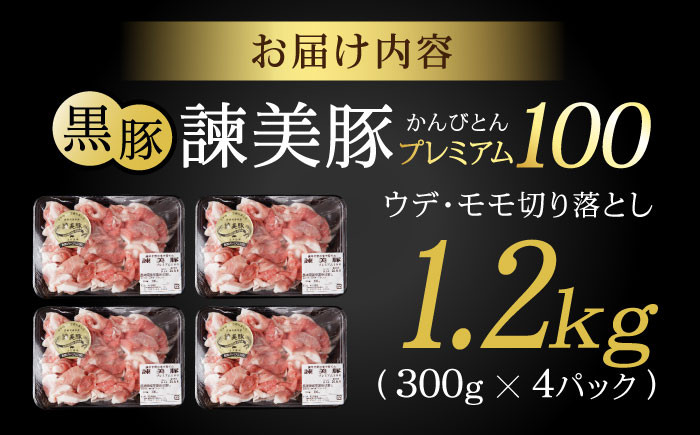 黒豚諫美豚プレミアム100 豚肉 うで・もも切り落とし 計1.2kg (300g×4p)