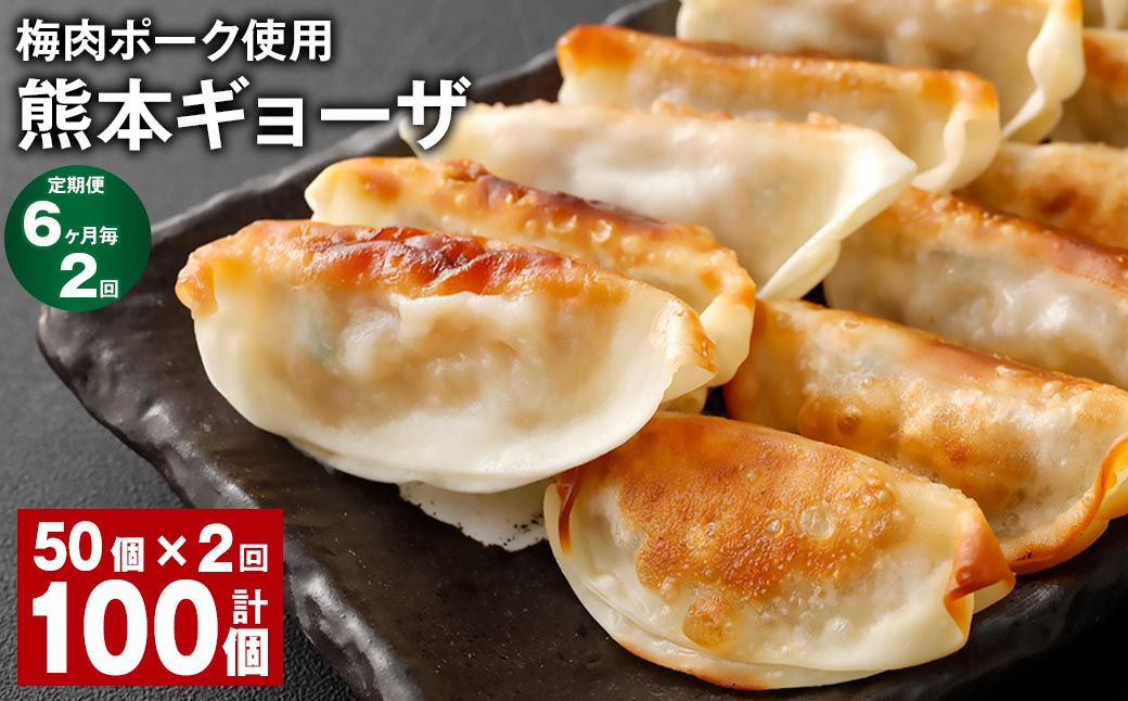 【6ヶ月毎2回定期便】 梅肉ポーク使用 熊本ギョーザ 計100個(50個✕2回) 餃子 ぎょうざ 豚肉