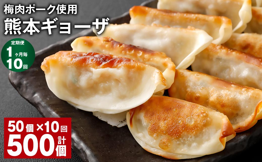【1ヶ月毎10回定期便】 梅肉ポーク使用 熊本ギョーザ 計500個(50個✕10回) 餃子 ぎょうざ 豚肉