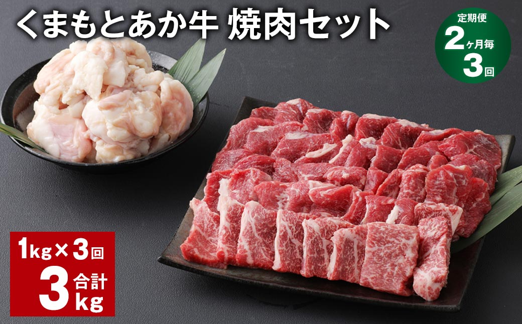 【2ヶ月毎3回定期便】 くまもとあか牛 焼肉セット 計約3kg（約1kg✕3回） 焼肉 もも ホルモン