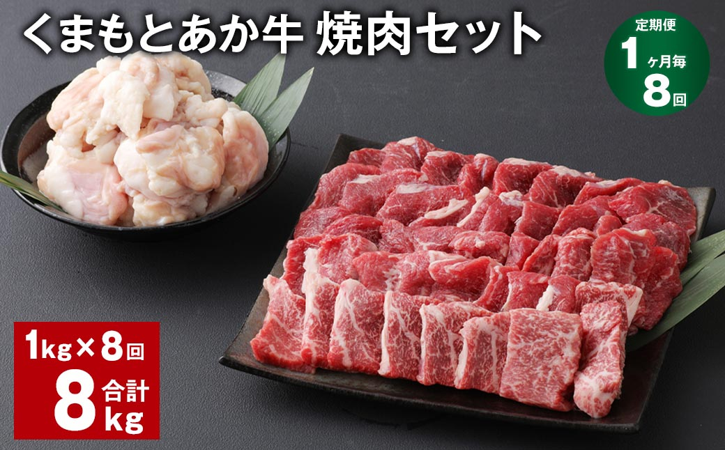 【1ヶ月毎8回定期便】 くまもとあか牛 焼肉セット 計約8kg(約1kg✕8回) 焼肉 もも ホルモン