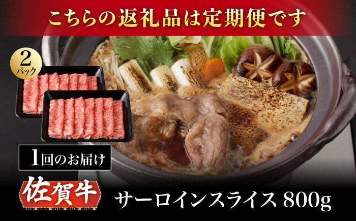 【3回定期便】A5等級 佐賀牛 サーロインスライス 800g（400g×2パック）/ナチュラルフーズ [UBH114]