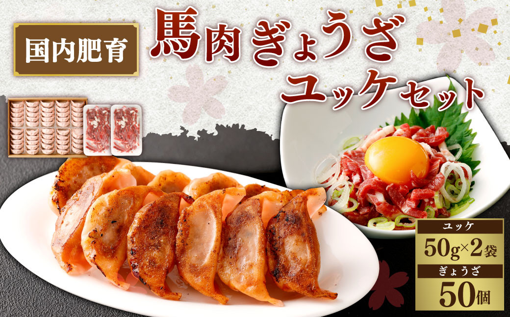 【国内肥育】馬肉 ぎょうざ 50個 ユッケ 100g（50g×2袋）セット