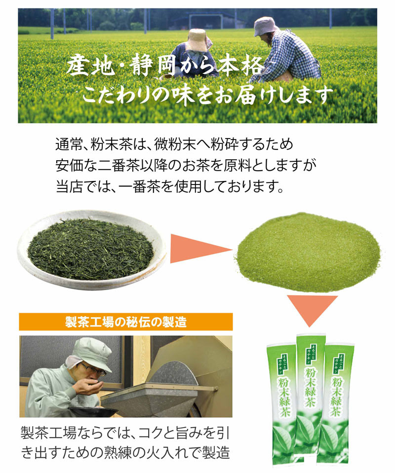 サラッと楽らく茶 粉末緑茶 スティック 0.6g×100包 計60g｜ 静岡県 静岡茶 粉末 緑茶 お茶 茶