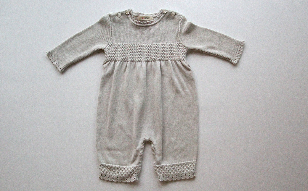 スモッキング編み カバーオール フェザーグレー ベビー ベビー服 赤ちゃん 服 つなぎ