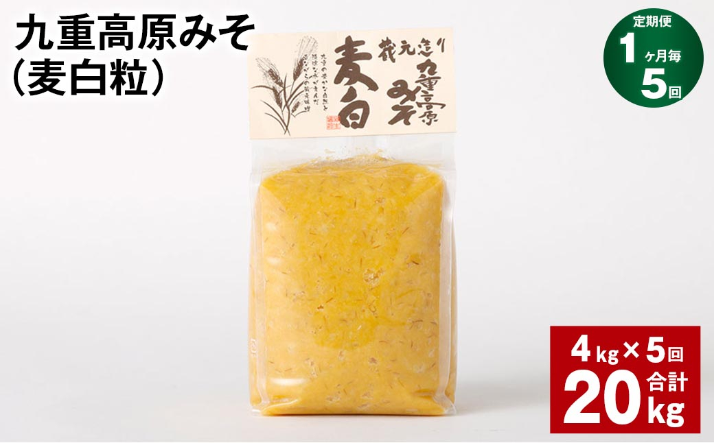 【1ヶ月毎5回定期】 九重高原みそ (麦白粒) 1kg✕4袋 計20kg (4kg✕5回) 麦みそ 味噌 白色系