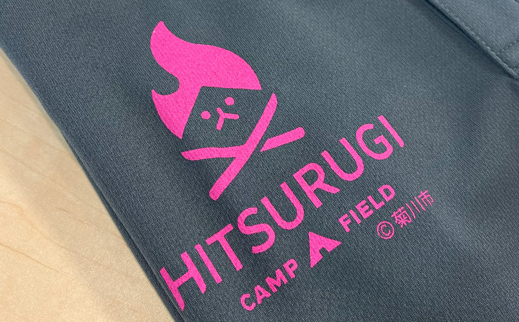 火剣山キャンプ場 ロゴ入り オリジナルポロシャツ ポロシャツ（グレー）×ロゴマーク（ピンク） 【S／M／L／LL／3L】