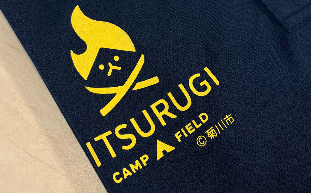 火剣山キャンプ場 ロゴ入り オリジナルポロシャツ ポロシャツ（ネイビー）×ロゴマーク（イエロー） 【Mサイズ】