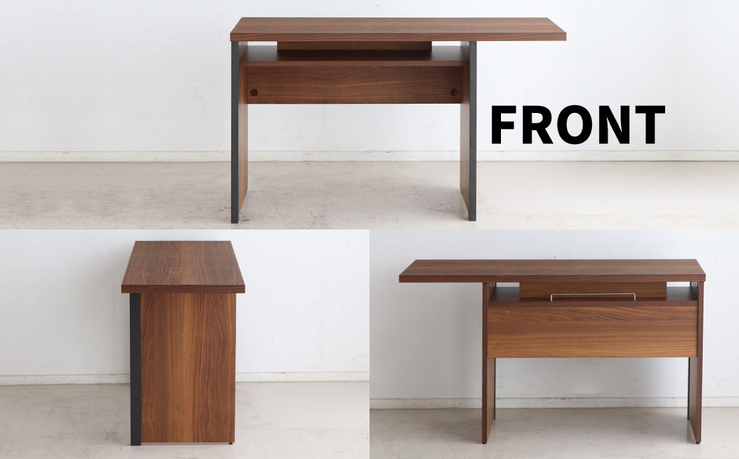 突き出しのあるデザインがスタイリッシュな印象のデスクです。