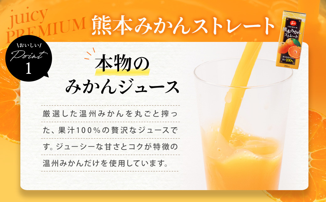 ジューシープレミアム熊本みかんストレート100% 200ml×24本