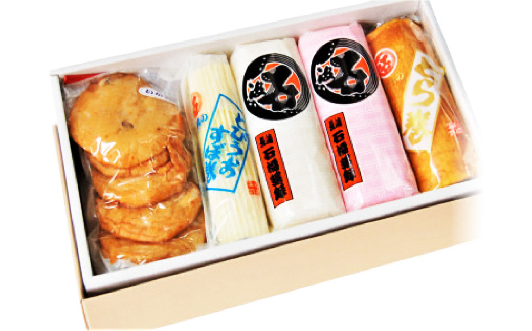 老舗ながさき蒲鉾セット とら巻(伊達巻)・とびうお すぼ巻・紅白板付・イカ天5入セット