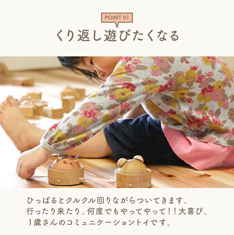 <グッドトイ受賞>引っぱるとクルクル回る 3個セット くり返しあそびの木のおもちゃ  グッドトイ受賞