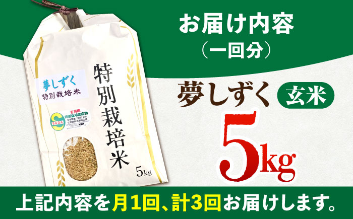 【安心・安全な佐賀の米】＜全3回定期便＞特別栽培米「夢しずく」玄米5kg【だいちの家】 [HAG032]