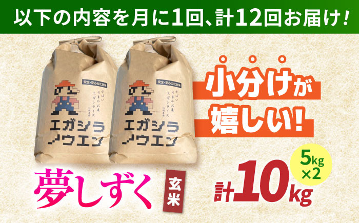 【全12回定期便】がばいうまか エガシライス ( 夢しずく ) 玄米 10kg ( 5kg×2袋 ) 