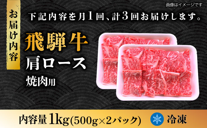 3回 定期便 飛騨牛 焼肉用 ロース / 肩ロース 1kg