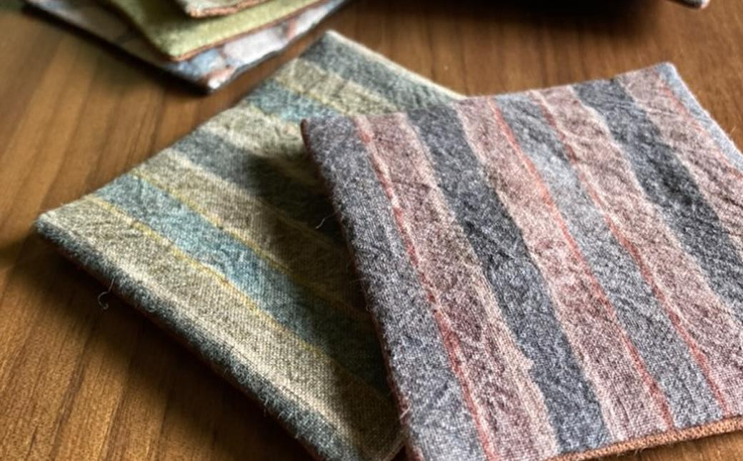 植物染め ・ 更紗 コースター 3種セット / オーガニックコットン コットン 綿 柿渋染 植物染 インディゴ やまもも 蘇芳