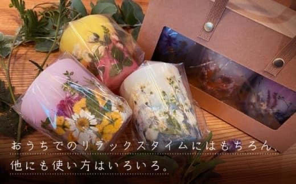 押し花キャンドル 3個 / ろうそく ロウソク 蠟燭 野の花 フラワー インテリア 長崎県 長崎市