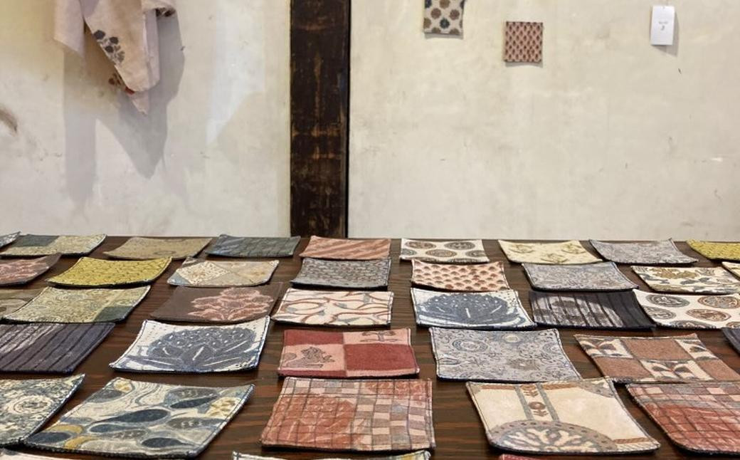 植物染め ・ 更紗 コースター 3種セット / オーガニックコットン コットン 綿 柿渋染 植物染 インディゴ やまもも 蘇芳