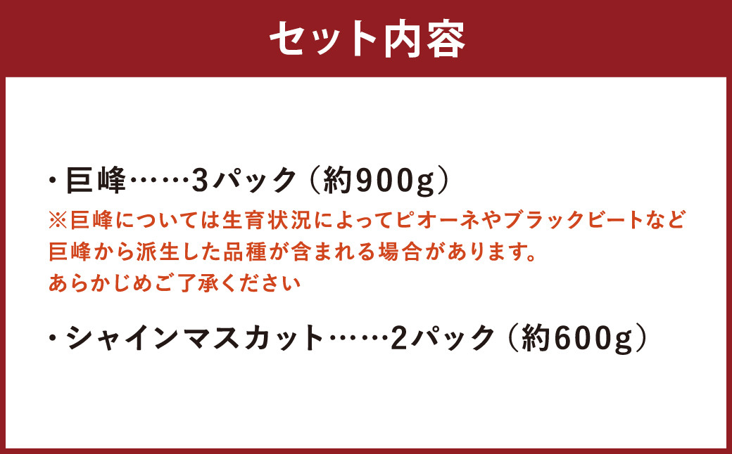 ご家庭用 旬のぶどう食べ比べ 完熟巨峰 シャインマスカット 詰め合わせ 計5パック 約1.5kg 