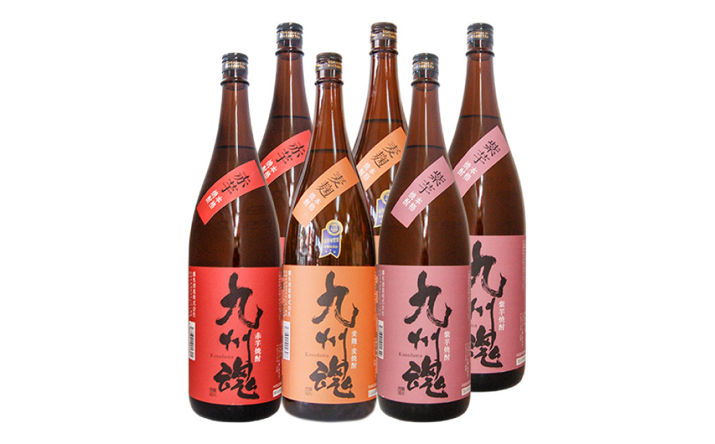 九州魂焼酎のみくらべ 1800ML/6本 麦・赤芋・紫芋 各2本 ／ 酒 お酒 アルコール 芋焼酎 麦焼酎 飲み比べ セット