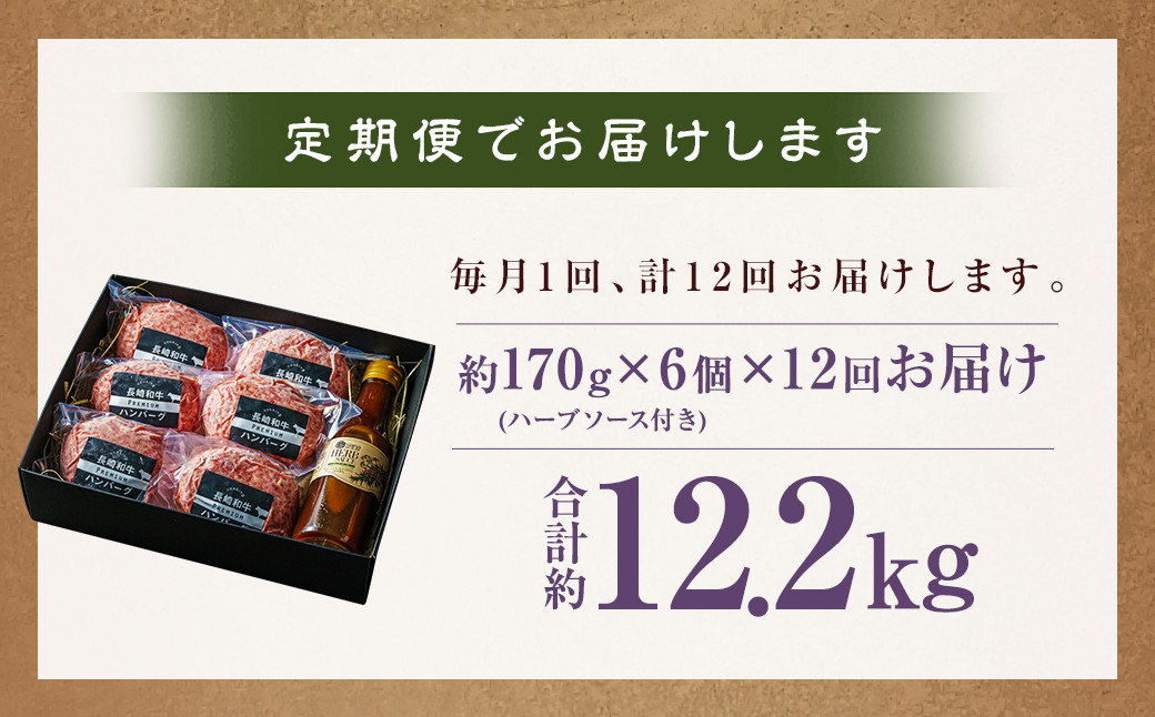 【全12回定期便】【年間1万個売れる！】A5ランク 長崎和牛 ハンバーグセット 約170g×6個