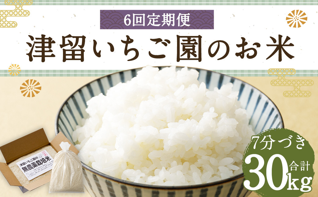 【6回定期便】津留いちご園のお米 7分づき  農薬・化学肥料不使用(栽培期間中) 約5kg×6回