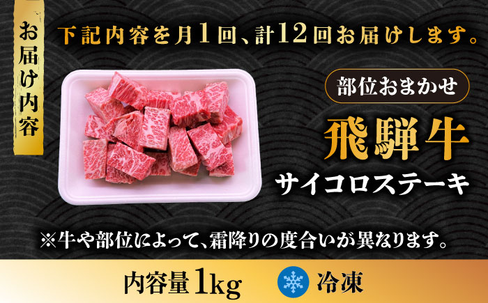 12回 定期便 飛騨牛 サイコロステーキ 部位 おまかせ 1kg