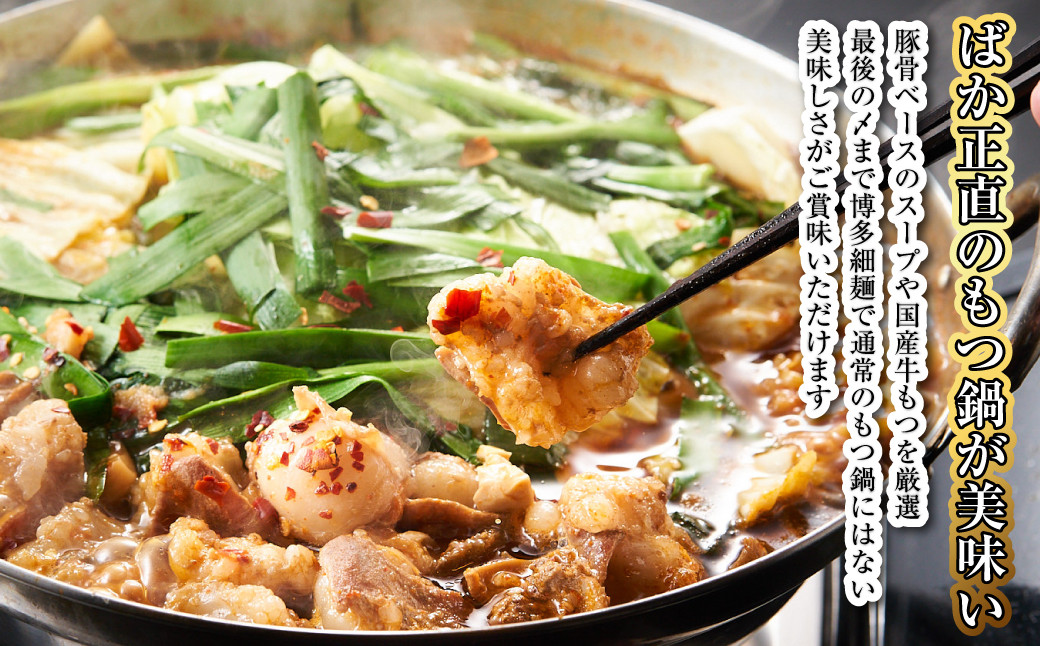 【炎のもつ鍋】国産牛 長崎 もつ鍋 セット (辛みそ付醤油味) 細麺付 2~3人前×2セット