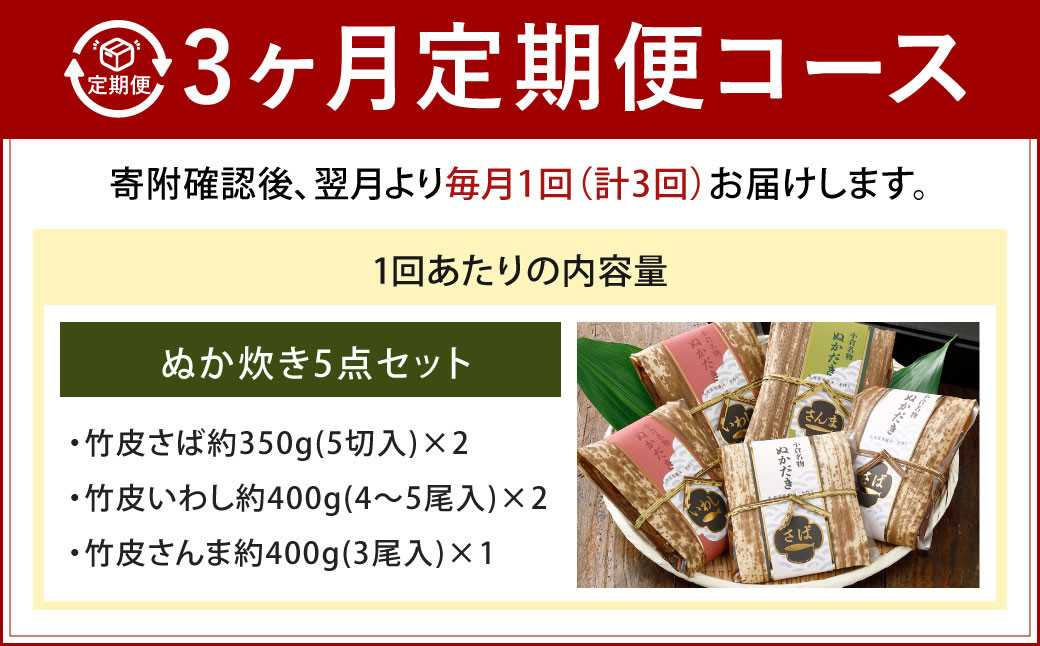 【3ヶ月定期便】小倉郷土料理 ぬか炊き5点セット