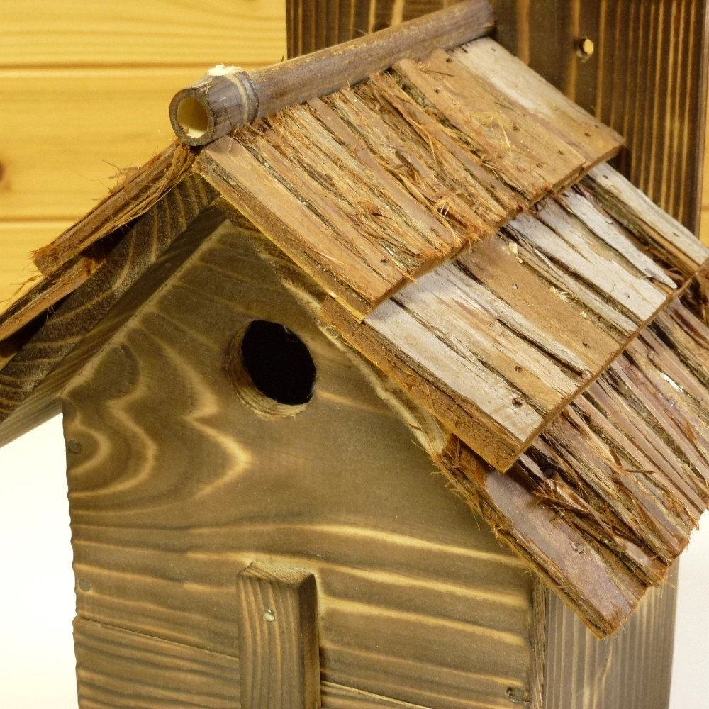 【野鳥用巣箱】本格派職人手作り 焼き杉 杉皮屋根 デラックス 巣箱 (完成品)