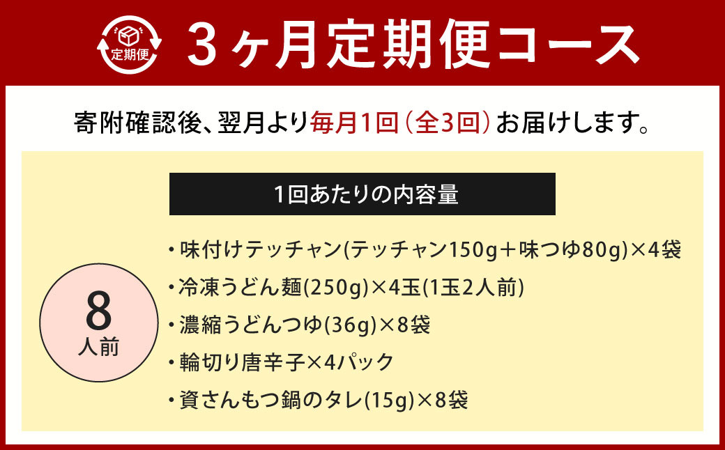 【定期便3か月】 もつ鍋 8人前×3回