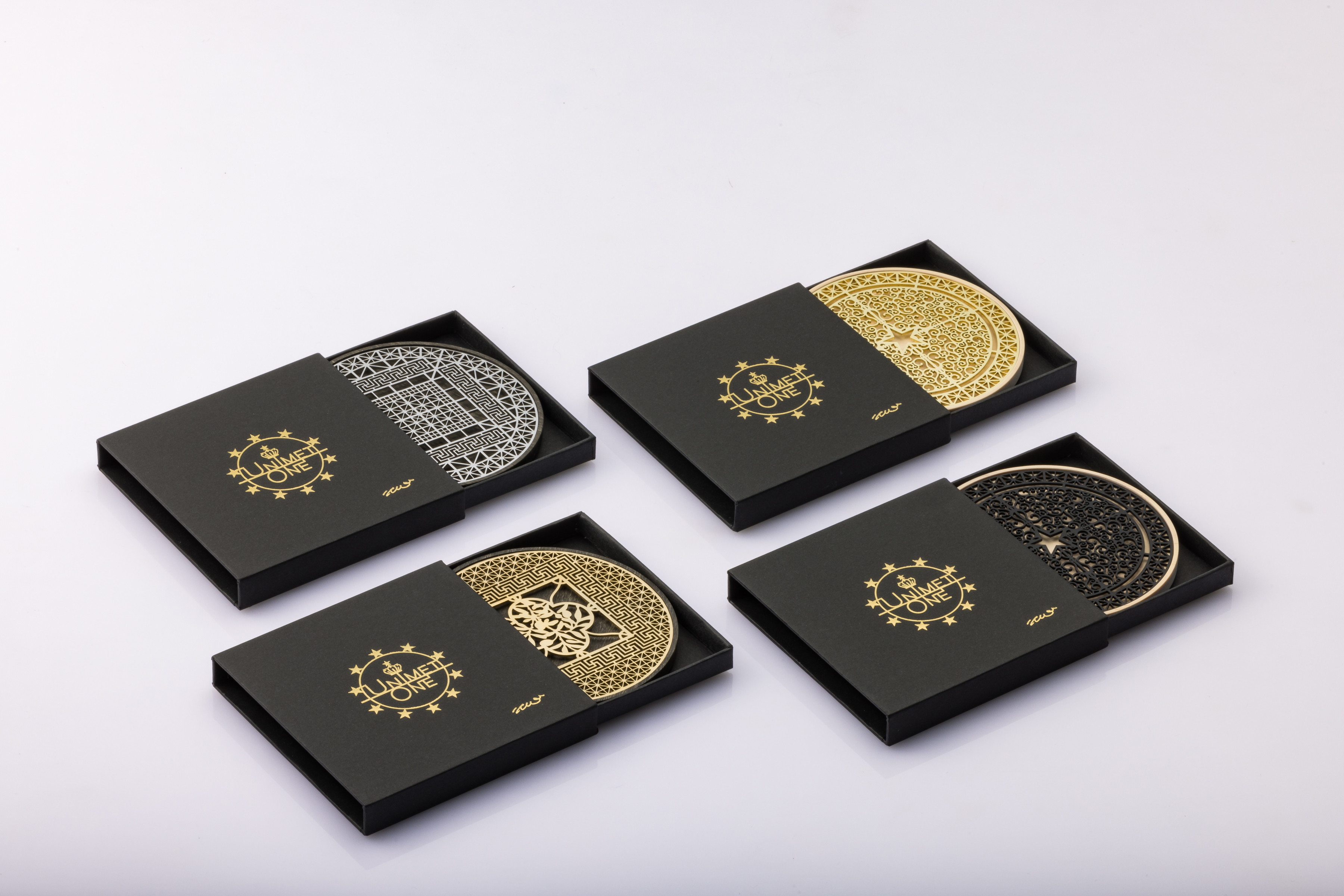 【水戸岡 鋭治氏デザイン】ユニメットワンコースター ステンレストップ (真鍮メッキ) アコヤベース 1個セット