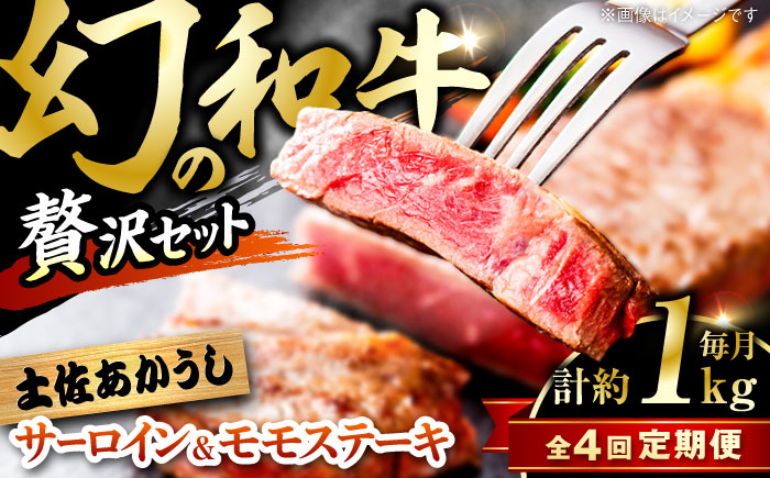 【4回定期便】土佐あかうしサーロイン&モモステーキセット 計約1kg【幻の和牛の贅沢セット】【株式会社Dorago】