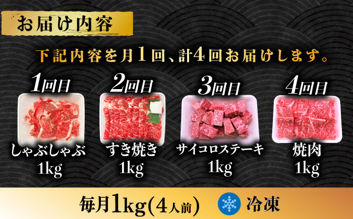 4回 飛騨牛 プレミアム 定期便 4人前 しゃぶしゃぶ すき焼き サイコロステーキ 焼肉 各1kg