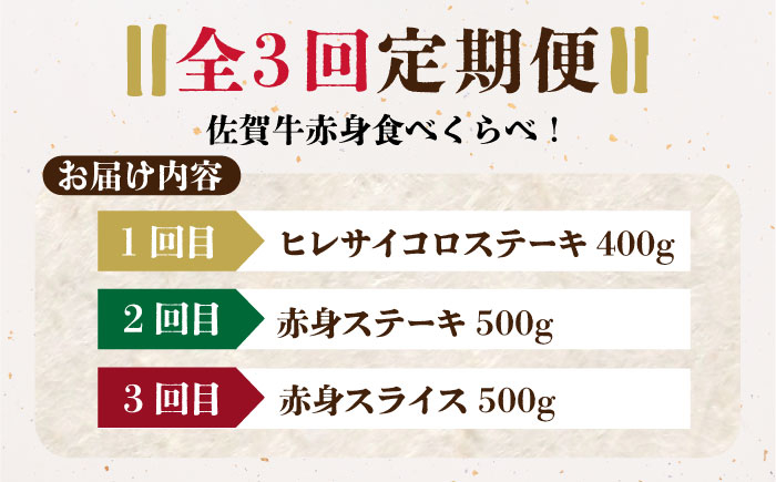 【全3回定期便】佐賀牛 赤身満喫コース（ヒレ・赤身ステーキ・赤身スライス）総計1.4kg 【がばいフーズ】 [HCS118]
