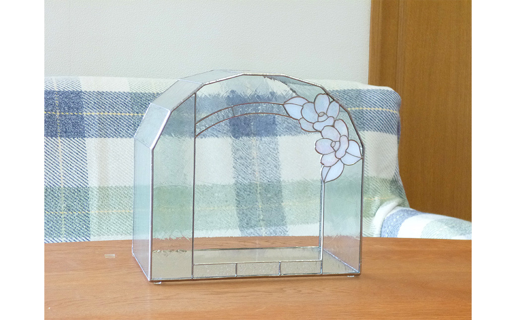 ステンドグラスメモリアルケース「白椿」(小)