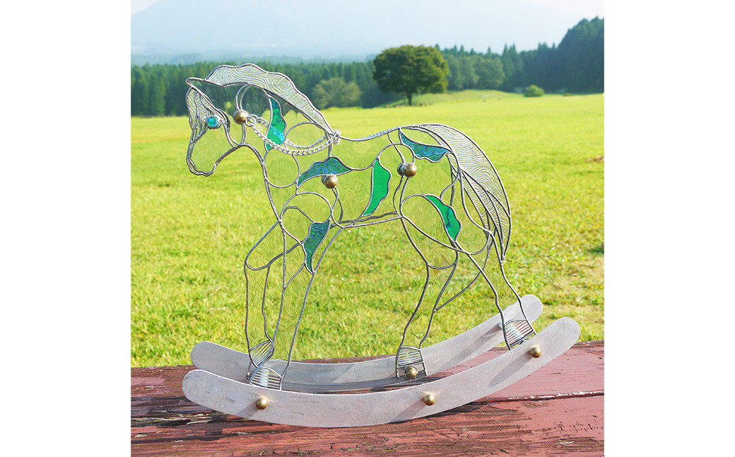 ステンドグラスオブジェ「木馬」(ブルー)