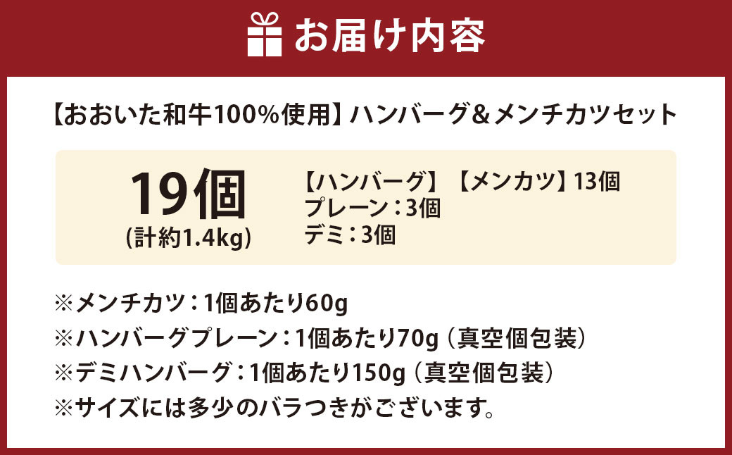 【おおいた和牛100%使用】ハンバーグ ＆ メンチカツ セット 計1.4kg