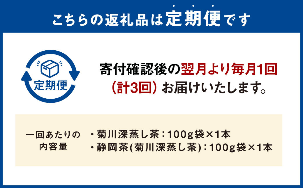 【3ヶ月定期便】 こだわり製法で作った高級菊川茶 計200g 100g×2本 セット 【深蒸し 煎茶】