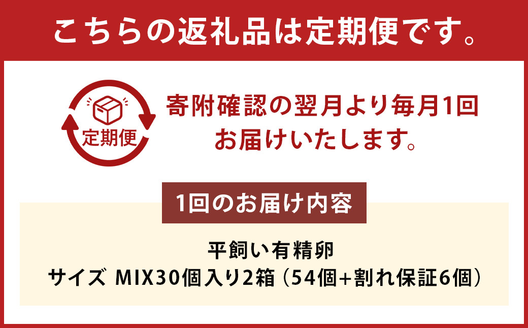 【定期便3回】【平飼い有精卵】60個入(54個+割れ保証6個)
