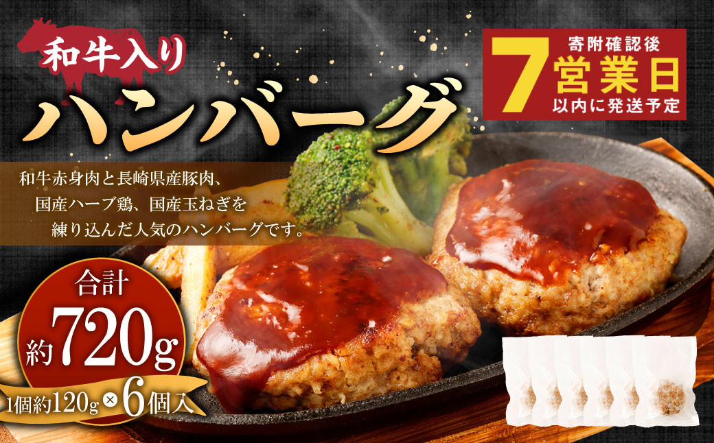 和牛入りハンバーグ 約120g×6個入 計720g【居酒屋食堂シエスタ】
