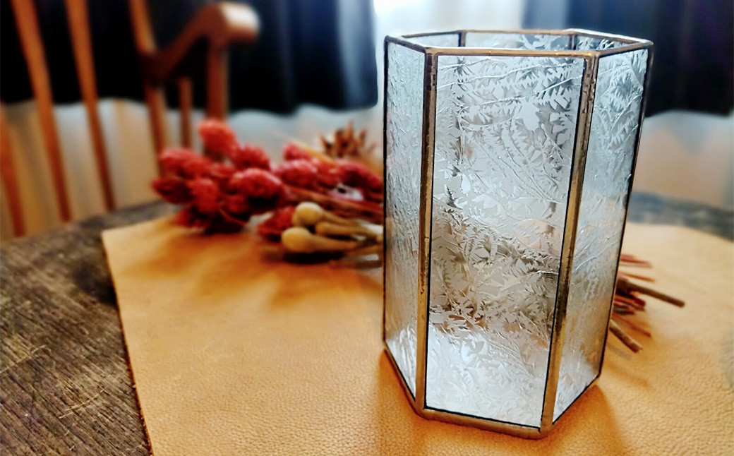 フラワーベースⅣ『結霜』 ｜ 硝子 花器 花瓶 鉢カバー ガラス工芸 ガラス ステンドグラス インテリア 大阪府 阪南市
