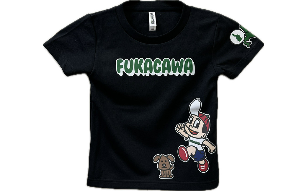【ブラック×130】FUKAGAWAオリジナルTシャツ ブラック（子ども用）・オリジナルピンバッチセット