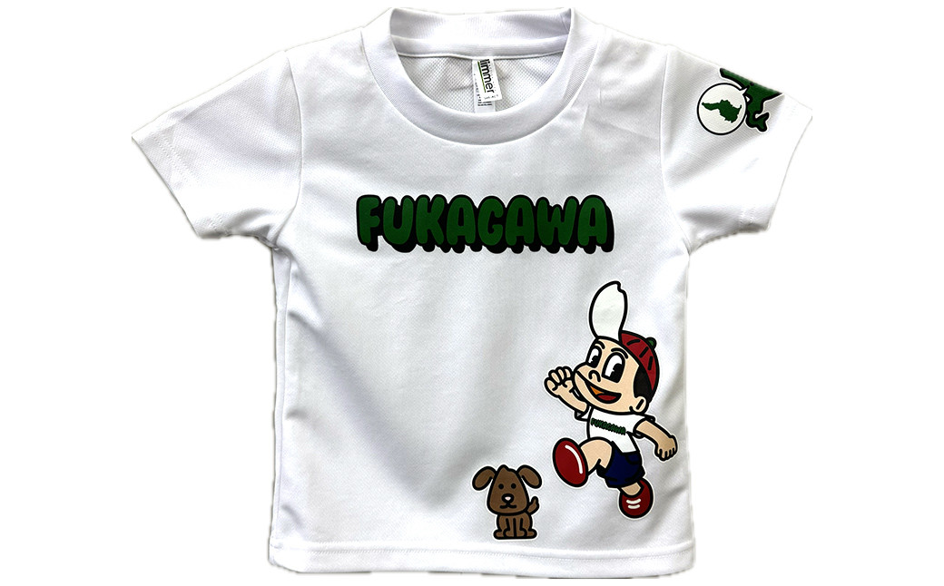 【ホワイト×100】FUKAGAWAオリジナルTシャツ ホワイト（子ども用）・オリジナルピンバッチセット