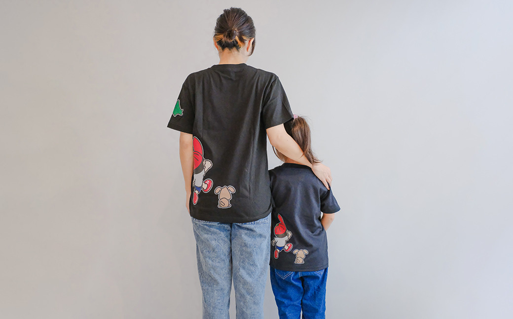 【大人Lサイズ×子ども130センチ】FUKAGAWAオリジナルTシャツ ブラック（大人用・子ども用）・オリジナルピンバッチセット