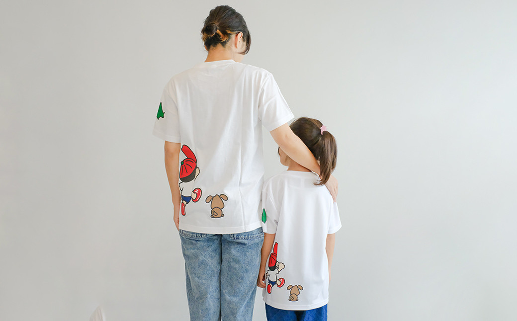 【大人Lサイズ×子ども100センチ】FUKAGAWAオリジナルTシャツ ホワイト（大人用・子ども用）・オリジナルピンバッチセット
