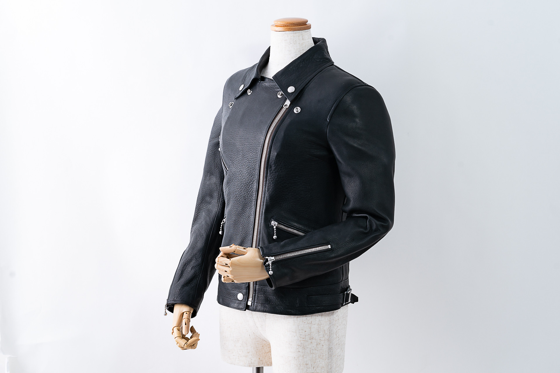 エゾ鹿 国産植物鞣し レディースWライダースYDL-01L 【BLACK】