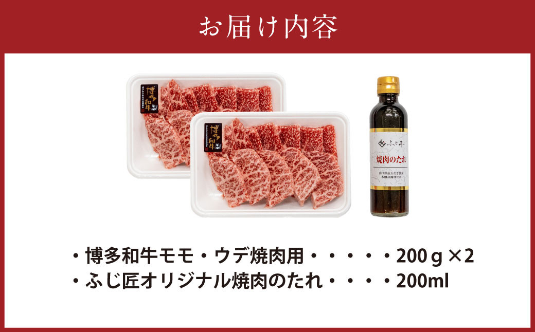 博多和牛 モモ・ウデ焼肉用(お肉ソムリエ開発焼肉のたれ付)(200g×2)合計400g