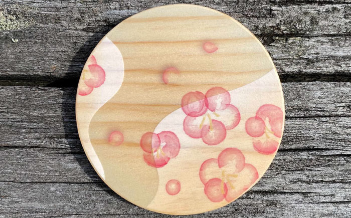 媛ひのき コースター うきはな 2枚セット(梅・桜柄各1枚)工芸品 雑貨 日用品 ギフト プレゼント