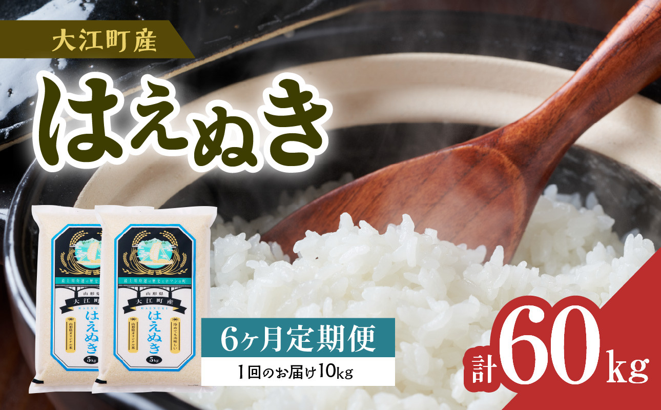 《先行受付》【新米】 《6ヶ月定期便》大江町産 はえぬき 10kg×6ヶ月【2025年度産米 10月頃より順次発送予定】